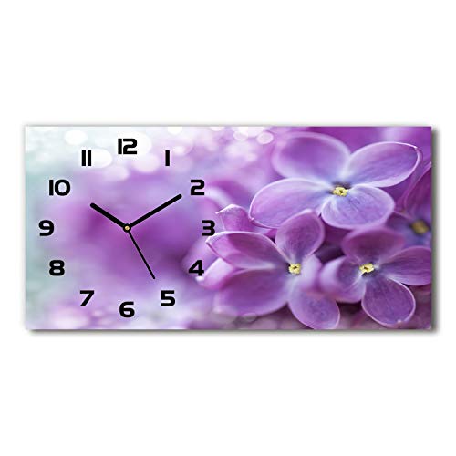 Tulup Wanduhr aus Glas 60x30 cm Glas Uhr Bild Glasuhr Gehärtetes Glas Küchenuhren - Schwarze Zeiger - lila Blumen von Tulup