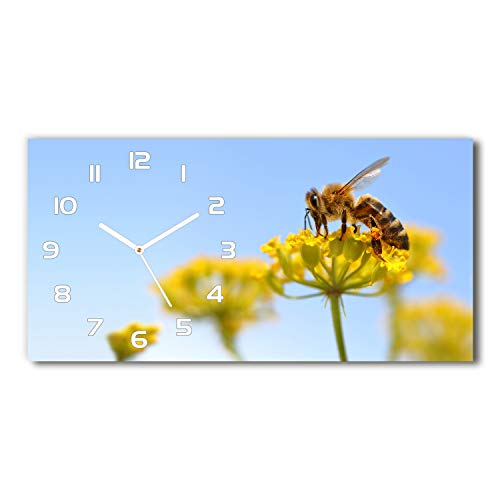 Tulup Wanduhr aus Glas 60x30 cm Glas Uhr Bild Glasuhr Gehärtetes Glas Küchenuhren - weiße Zeiger - Biene auf Einer Blume von Tulup