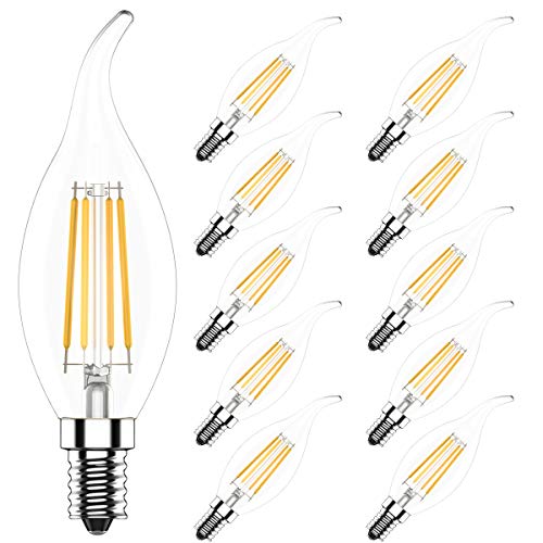 Tuoplyh 4W Dimmbar C35 E14 LED Kerzenlampe Filament Glühfaden Fadenlampe Lampe Birne,Klar Glas,Ersetzt 40 Watt,400 Lumen,2700K Warmweiß,360°Abstrahlwinkel,AC 220V,10er Pack von Tuoplyh