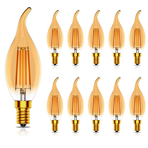 Tuoplyh Vintage E14 LED Filament Windstoß Kerzelampe, 4W Ersetzt 40 Watt Glühlampe, Warmweiß 2700K,Nicht Dimmbar,CRI >80, 400LM,10 Pack von Tuoplyh