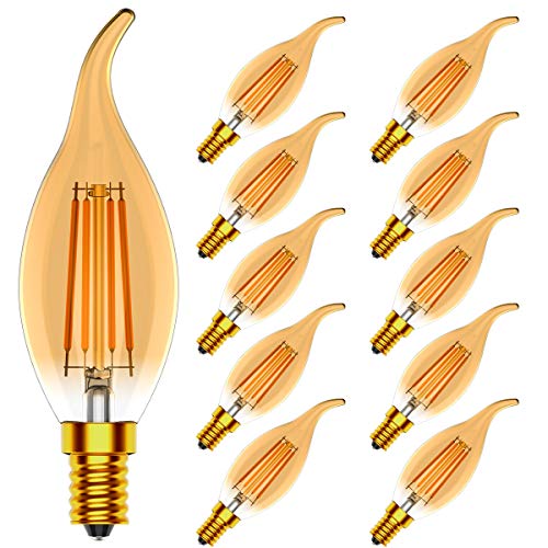 Tuoplyh Vintage Dimmbar E14 LED Filament Windstoß Kerzelampe, 4W Ersetzt 40 Watt Glühlampe, Warmweiß 2700K,CRI >80, 400LM,10er-Pack von Tuoplyh