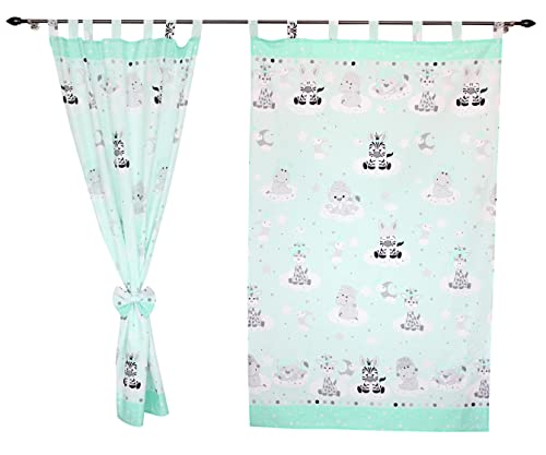 TupTam Kinderzimmer Vorhänge Baby Gardinen mit Schleifen 2er Set, Farbe: Baby Tiere Grau/Grün, Größe: ca. 155x95 cm von TupTam