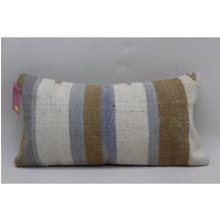 Handgemachter Wolle Kelim Kissenbezug Boho Kissen 10 X 20 Gestreiftes No 1487 von TurkishRugOutlet