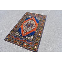 Handgeknüpfter Boho-Teppich, Kelimteppich, Vintage-Teppich, Wollteppich, 100 X 150 cm Ra1174 von TurkishRugSupplier