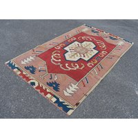Roter Teppich, Handgewebter Vintage Wollteppich, Boho Berber Wollteppich Ra1544 von TurkishRugSupplier