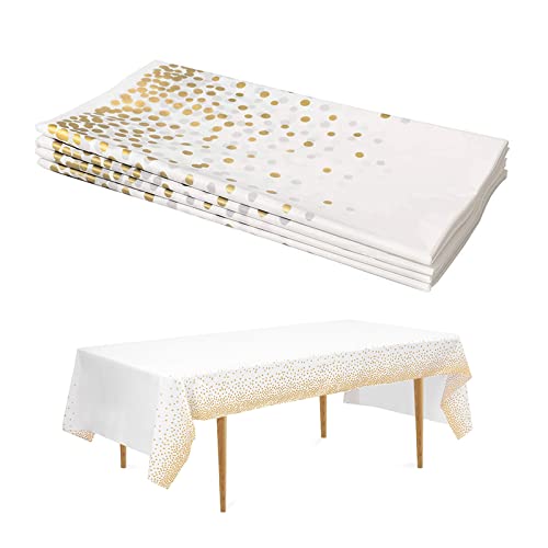 Einweg-Plastiktischdecken, 4 Pack weiße und goldene Pailletten Tischdecke 54" x 108" Party Tisch Abdeckung Tischläufer für Rechtecktische bis zu 8ft und Geburtstagshochzeit Weihnachten Neujahr Bankett von Tuxiaobu