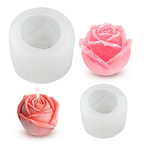 2 Stück Kerzen Silikonform Rosen Blumen Silikonform 3D Blumen Kerzenform Rosen Eiswürfelform Silikon Rosen Seifenform Kerzenformen Gießen Silikonform für Duftkerzen Seife Schokoladen Kuchen Dekoration von Tuxuzal