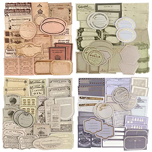 4 Set Scrapbooking Sticker Vintage Stempel Aufkleber Vintage Scrapbook Deko Papier Dekorativ Sticker für DIY Beschreibbare Dekopapier Scrapbooking Zubehör für Kalender Notizbuch Tagebuch Fotoalbum von Tuxuzal