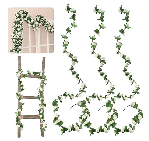 3 Stück Künstliche Blumengirlande Rosengirlande Künstlich Girlande Hochzeit Rosengirlande Künstliche Seidenblume Rosen Kunstblumen Hängende Girlande für Hochzeit Party Wand Garten Deko Weiß Rosen von Tuxuzal