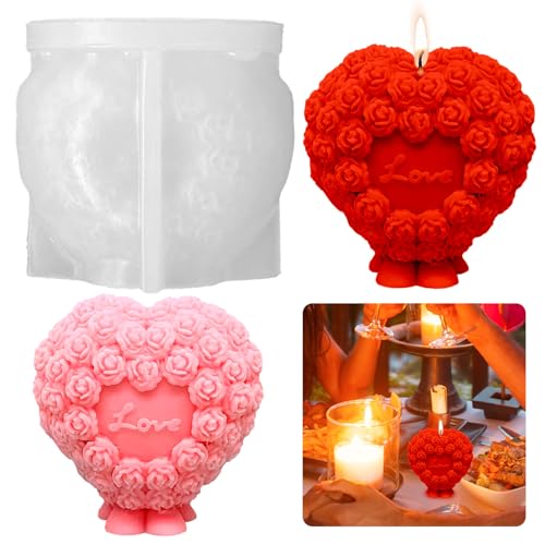 Silikonform Kerzenform Silikon Herz Kerzenform Rosen Blumen Kerzengießform Herz Silikonform Kerzen Gießform Herz Seifenform 3D Liebe Gießen Silikonform DIY Herzform Rosenkugel Kerzen Form Fondant Form von Tuxuzal