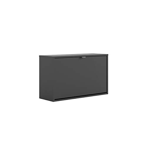 Schuhschrank mit doppelt tiefer Einzeltür, Farbe schwarz, 70,3 x 41,8 x 24,05 cm von Tvilum