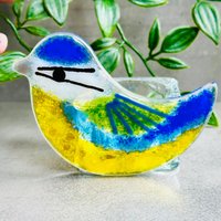 Blaumeise Teelicht, Geschmolzenes Glas Dekoration, Geschenk Für Gärtner von Twicefiredglass