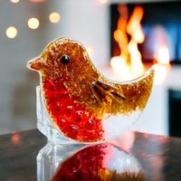 Rotkehlchen Glaskunst Teelichthalter, Geschmolzenes Glas Weihnachten Tischdeko von Twicefiredglass