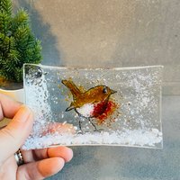 Rotkehlchen Seifenschale, Seifenschale Aus Geschmolzenem Glas, Geschenk Für Sie, Dekoration Zuhause, Von Twice Fired von Twicefiredglass