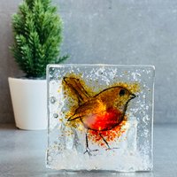 Weihnachten Rotkehlchen Teelicht, Glas Dekoration, Weihnachtsgeschenk von Twicefiredglass