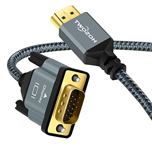 Twozoh HDMI auf VGA Kabel 5M, Gehäuse aus Aluminiumlegierung Nylon geflochten vergoldet unterstützt 1080P/60Hz von Twozoh