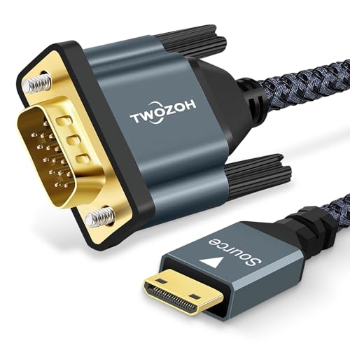 Twozoh Mini HDMI auf VGA Kabel 3M, Vergoldet und Geflochten Mini HDMI VGA (Stecker auf Stecker), Kompatibel für Ultrabooks, Notebooks, Tablets, Kameras und Camcorder von Twozoh