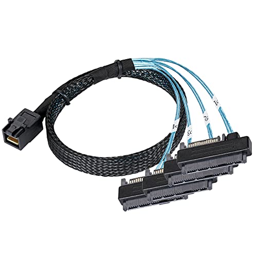 Twozoh SFF-8643 auf 4 X SFF-8482, SFF-8643 Interner Mini-SAS HD auf 4 X 29 Pin SFF-8482 mit SAS 15 Pin Stromanschluss, 12GB/S Kabel 1M von Twozoh