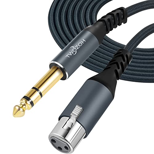 Twozoh XLR Buchse auf 6,35 mm TRS Kabel 5M, Geflochtenes Klinke Stereo 6,35 mm stecker auf 3 poliges XLR Mikrofonkabel (Professional/HiFi) von Twozoh