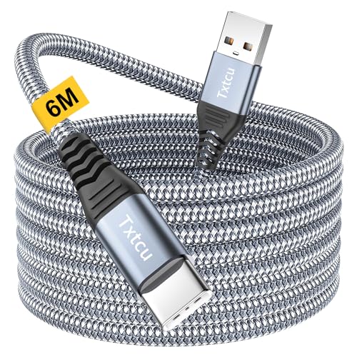 Txtcu USB C Kable 6M, Extra Lang USB C Ladekabel Nylon Geflochtenes PS5 Controller Ladekabel USB Typ C Kable für Samsung Galaxy S22 S21 S20 S10 S9 S8 Note 10 9 8,PS5, HUAWEI P30 P20,LG V30 V20 G6 G5 von Txtcu