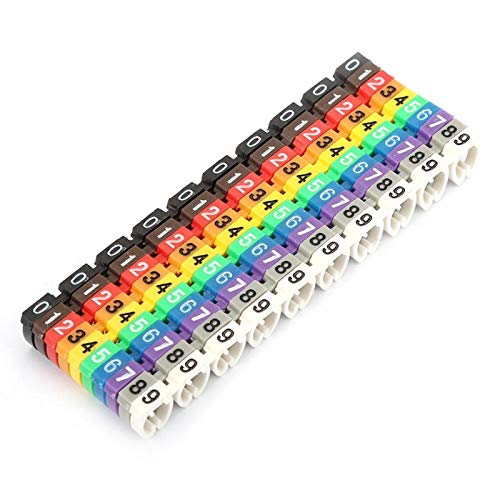 Kabelmarkierungsrohr, 100 Stück Bunte Kabelbinder Clips 0-9 Kabel 10 Farben Nummernrohr Farbcodierte Kabel aus Kunststoff Drahtnummer-Etikett Rohrkabelmarkierer-Set zur Digitaler Kabelmarkierer(6MM) von Tyenaza