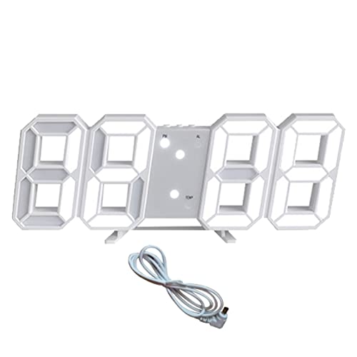 Tyenaza 3D-LED-Digital-Wanduhr, Dimmbares Nachtlicht, Dekor, LED-Digitalwecker Mit Temperaturanzeige Für Küche, Schlafzimmer, Büro, Weiß von Tyenaza