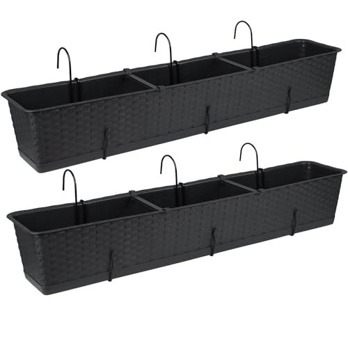 Tymar Blumenkasten Balkon mit Halterung, Balkonkasten, 2 Stück, Rattan, Pflanzkasten aus Kunststoff((2pack) Anthrazit, 80cm) von Tymar