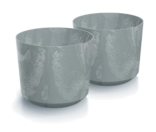 Tymar Blumentopf,Übertopf, 2er-Pack, Blumenübertopf aus Kunststoff, Matte, Runde Form (ø 13 cm, (2pack) Beton) von Tymar