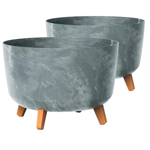 Tymar Blumentopf mit Füßen, 2er-Pack, Blumenkübel, Pflanzkübel, Übertopf, Runde Form((2pack) Beton; ø 24 cm) von Tymar