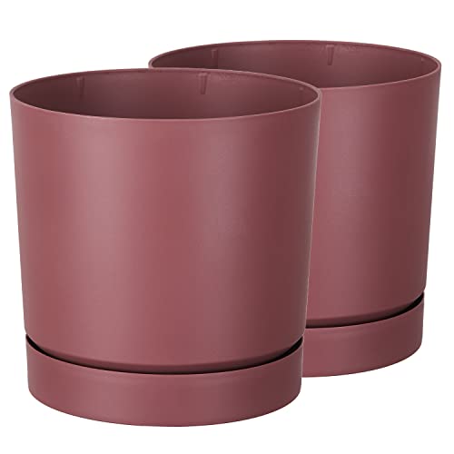 Tymar Blumentopf mit Untersetzer, 2er-Pack, dekorativer Pflanzentopf aus Kunststoff, Moderne, Runde Form, für Innenräume (ø 18 cm, (2pack) Marsala) von Tymar