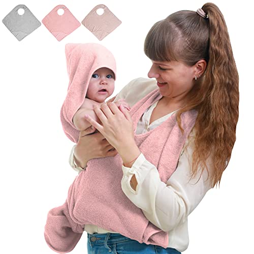 Tyuodna Baby-Handtuch mit Kapuze, freihändiges Baby-Badetuch, Baumwolle, weich und saugfähig, Baby-Handtücher für Neugeborene, Schürze, personalisiertes Geschenk, Baby für Jungen und Mädchen (Rosa) von Tyuodna
