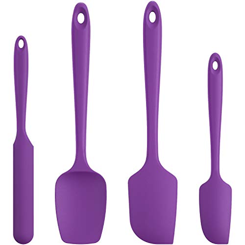 U-Taste Silikon Spatel & Teigschaber 4er Set, 315℃ Hitzebeständiger Antihaft-Gummispachtel Kuchenspatel, Nahtloses Einteiliges Design für Kochen Backen Mischen (Lila) von U-Taste