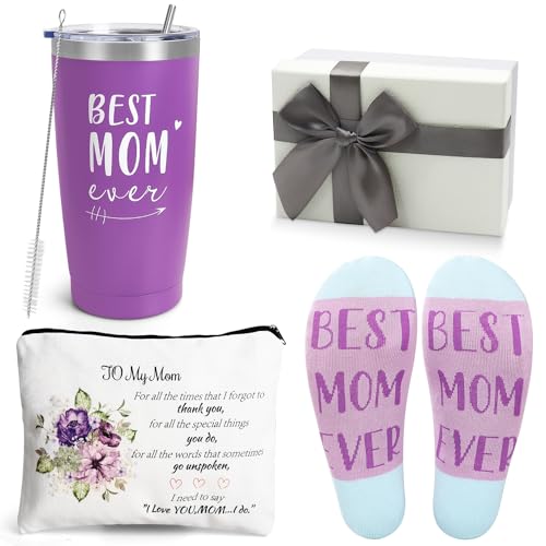 UAREHIBY Muttertagsgeschenke für Mutter von Tochter, Sohn, Mutter, Becher 590 ml vom Ehemann, Mama, neue Mutter, Weihnachtsgeschenke für Frauen mit Socken (lila) von UAREHIBY