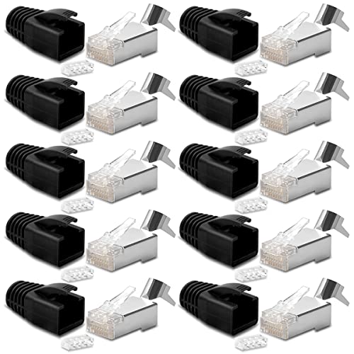 10x CAT7 CAT6 CAT6A Netzwerkstecker RJ45 Netzwerk Stecker vergoldete Kontakte Knickschutz Tülle Schwarz von UC-Express