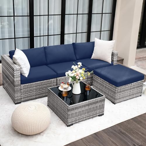 UDPATIO Lounge Gartenmöbel Set mit 3er Gartensofa, Hocker & Beistelltisch, Poly Rattan Balkonmöbel 4 Personen mit Kissen, Balkon Möbel Wetterfest, Gartenlounge für Garten, Terrasse, Outdoor, Blau UDPATIO Lounge Gartenmöbel Set mit 3er Gartensofa, Hocker & Beistelltisch, Poly Rattan Balkonmöbel 4 Personen mit Kissen, Balkon Möbel Wetterfest, Gartenlounge für Garten, Terrasse, Outdoor, Blau von UDPATIO