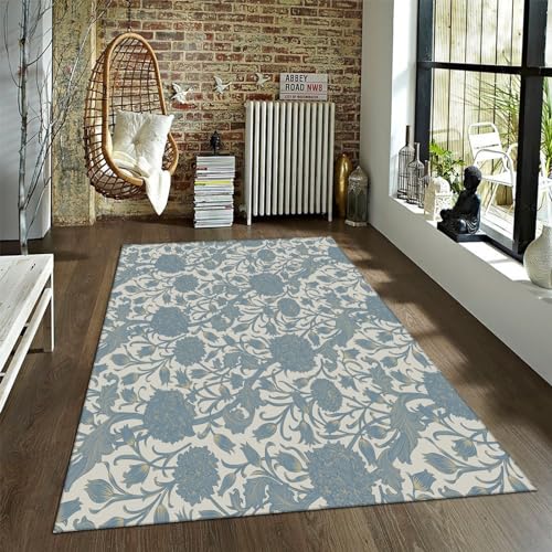 UERWOWELL Blauer waschbarer Teppich William Morris Stil Blumen Teppiche Berühmte Gemäldeserie Große Teppiche für Wohnzimmer/Esszimmer/Büro 60x120cm von UERWOWELL