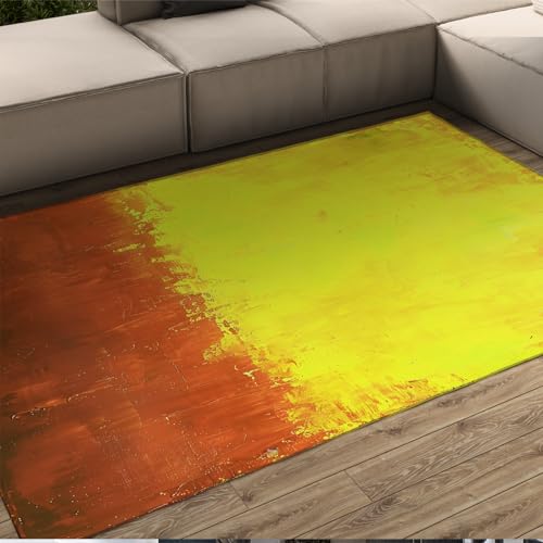 UERWOWELL Einzigartiger visueller Stil Teppiche Gelb und Rot Stitch Waschbare Teppiche für Wohnzimmer Retro Teppiche Matte für Schlafzimmer Waschküche Rutschfester Teppich 90x150cm von UERWOWELL