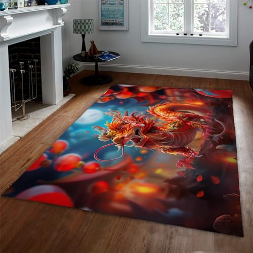 UERWOWELL Indoor-Outdoor-Teppiche Neujahrs-Thementeppiche Kirin Mythical Beast Teppich für Wohnzimmer Schlafzimmer Kein Verschütten Ultradünne Küchenmatten 160x200cm von UERWOWELL
