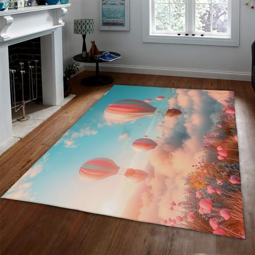 UERWOWELL Indoor Outdoor Teppiche Schwebender Farbiger Ballon Kinderthema Rouge Teppich Mädchen Geschenk Waschbarer Teppich Romantischer Anime Kinderzimmer Teppich Matte 60x90cm von UERWOWELL