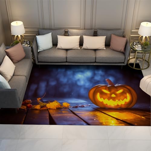 UERWOWELL Kürbis Laterne Dekor Teppich Halloween rutschfeste waschbare Essteppiche für unter Tisch Ultra dünne Kinderteppiche für Schlafzimmer Wohnzimmer 180x240cm von UERWOWELL