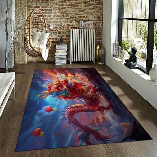 UERWOWELL Neujahr Festlicher Teppich für Wohnzimmer Kirin Mythical Beast Muster Teppich rutschfeste waschbare Wurfteppiche für Schlafzimmer Kücheneingang 60x120cm von UERWOWELL