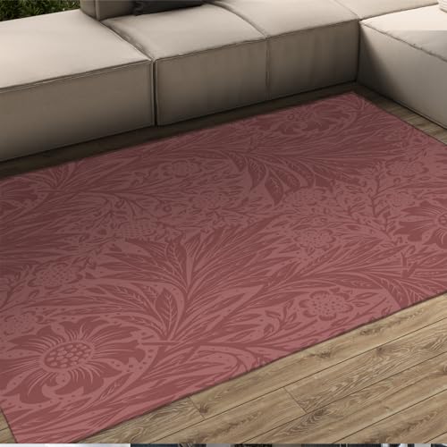 UERWOWELL Retro-böhmische Teppiche für Wohnzimmerteppiche William Morris Rustikales botanisches Muster rutschfeste weiche Teppiche für Schlafzimmer - rostroter Teppich 180x200cm von UERWOWELL