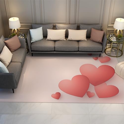 UERWOWELL Rosa Mädchen Teppich für Schlafzimmer Liebe Valentinstag Teppiche für Wohnzimmer Low Pile Runner Teppiche für Flur Maschinenwäsche rutschfeste Türmatte 160x220cm von UERWOWELL