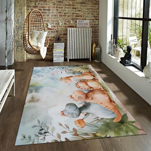 UERWOWELL Schöner Dinosaurier Teppich für Wohnzimmer Flauschiger weicher Kinderteppich für Schlafzimmer Maschinenwäsche Flachflor Fußmatten für Haus Kinder Geschenkteppiche 160x200cm von UERWOWELL