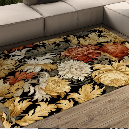 UERWOWELL Vintage Teppich Bohemian Teppich Blumen Retro Teppich Flauschiger Schlafzimmerteppich William Morris Stil Rutschfester Teppich Nordischer Stil Throw Teppiche für Wohnzimmer 60x90cm von UERWOWELL