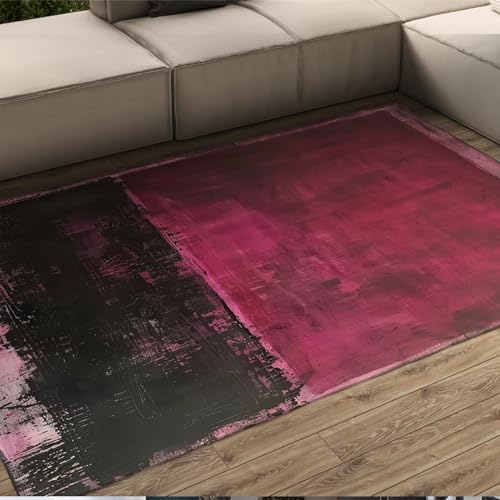 UERWOWELL Waschbare Teppiche - Farbfeldmalerei Große Teppiche für Wohnzimmer Rutschfester Teppich Moderne Teppiche für Schlafzimmer Rot & Schwarz Bodenmatte 60x120cm von UERWOWELL