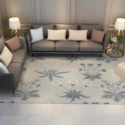 UERWOWELL William Morris gemusterter Teppich Vintage-Teppiche für das Wohnzimmer waschbare Teppiche für Esszimmerteppiche unter dem Tisch - hellblaue Blumenteppiche 90x120cm von UERWOWELL
