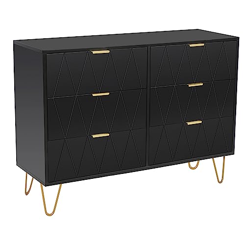 UEV Kommode mit 6 Schublanden, 100 x 34 x 73 cm, Schrank mit 6 Schubladen, Highboard, TV Schrank, Sideboard mit Schubladen, Schmal kommode, Schrank für Wohnzimmer Schlafzimmer,Flur(Schwarz) von UEV