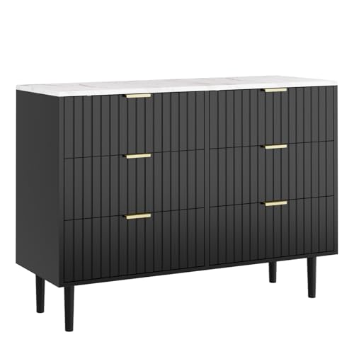 UEV Kommode mit Schublanden, 100 x 34 x 75cm, Schrank mit 6 Schubladen, Highboard, TV Schrank, Schmal kommode, Aufbewahrungskommode,Schrank für Wohnzimmer,Schlafzimmer,Flur(Schwarz) von UEV