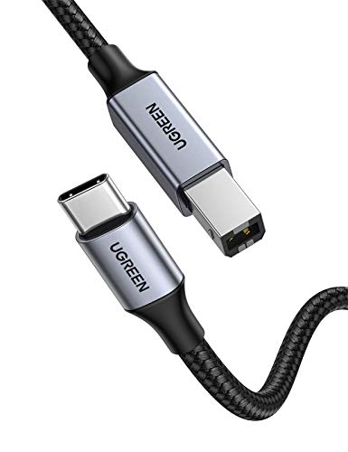 UGREEN USB C Druckerkabel USB B auf USB C Kabel Scannerkabel mit Nylonkabel und Aluminiumstecker kompatibel mit iPhone 15 Serie MacBook Matebook Canon Epson Drucker DAC MIDI Tastatur usw (Silber 2m) von UGREEN